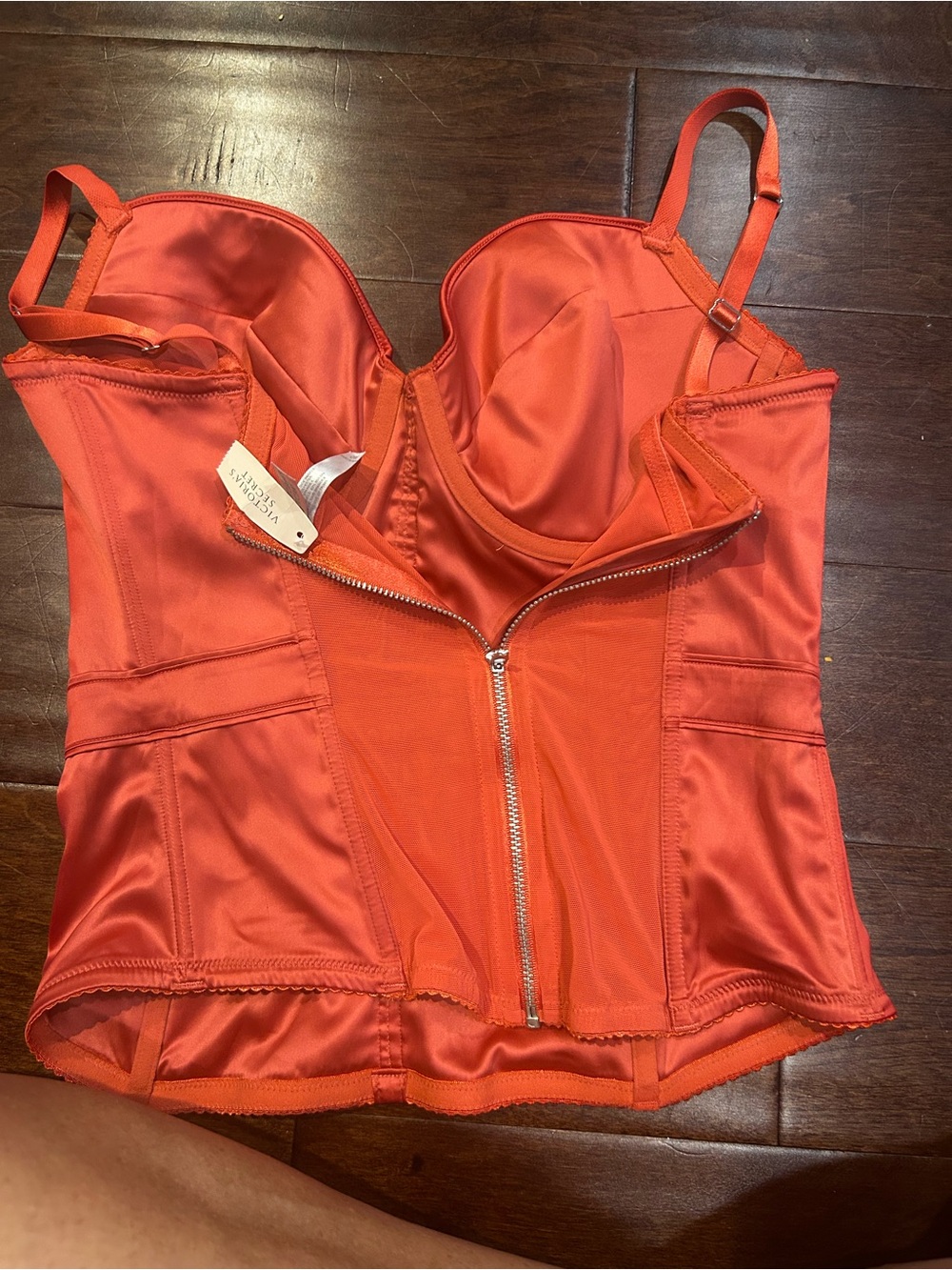 NWT Victoria Secret- Red Satin Bustier Corset Top with Front Bow. 36D - Picture 2 of 2